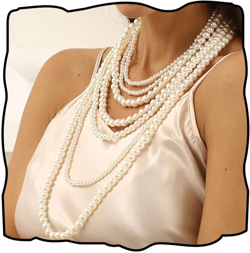 Bmirth Long Pearl Necklace Layered Pearls Necklace and Earrings Set Pearl Body Jewelry - Image 1